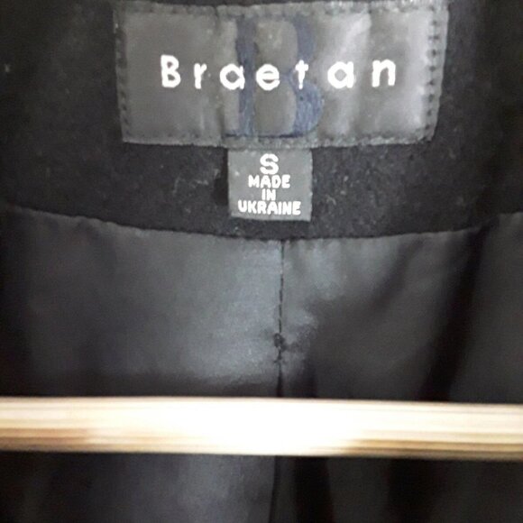 Braetan Black Wool Button Coat with Faux Fur Collar Women's Sz Small - Picture 7 of 7